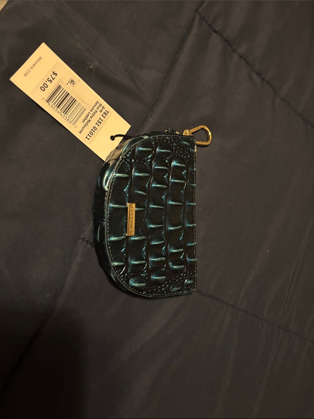 Brahmin Blue Patina Britt Mini Pouch with Gold Hardware